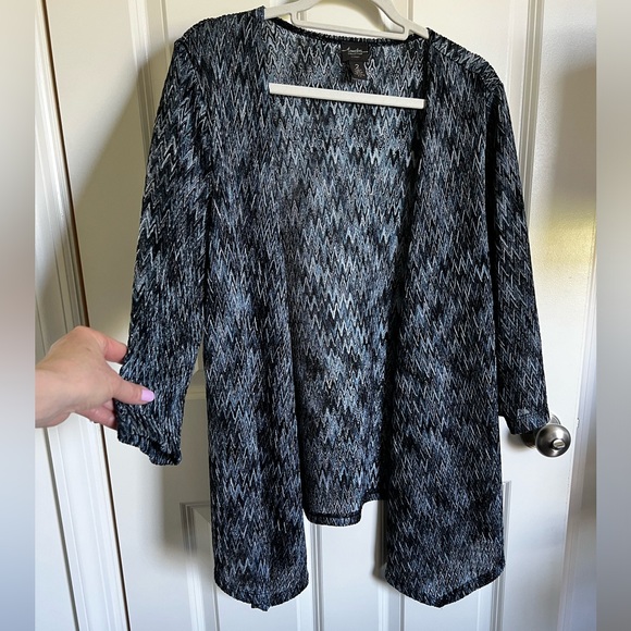 Chicos Open Front Blue Knit Sweater Size 2 Large Lightweight Lagenlook Boho - Picture 2 of 7